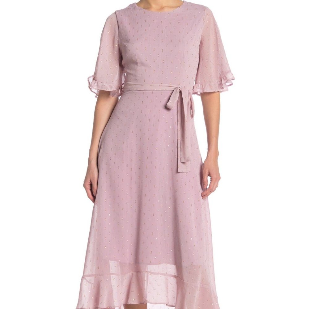 Melloday | Pink Tie Front Chiffon Midi Dress